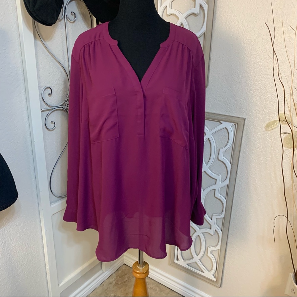 NWT Torrid royal purple loose fitted long sleeve, 2 front pocket shirt blouse